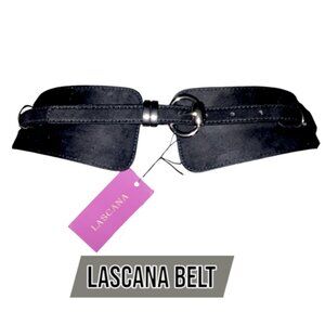 NWT Lascana Faux Suede Black Belt Gold Buckle